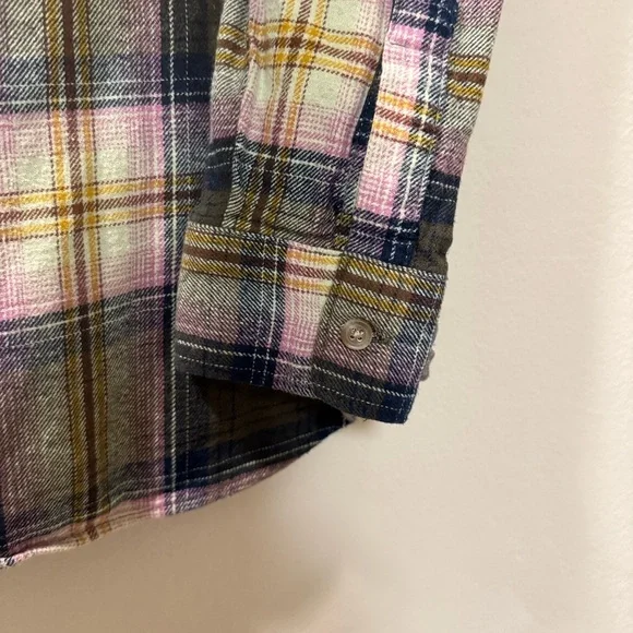 Old Navy Olive, Black & Cream Plaid Button-Down Shirt - Picture 7 of 10